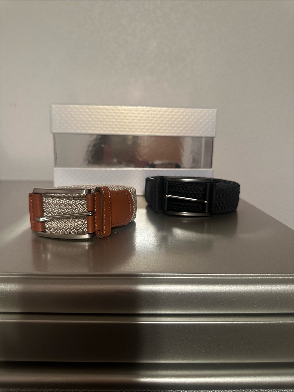 Classic Woven Leather-Trim Men’s Belt - Brown or Black